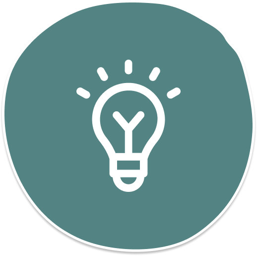 A white light bulb icon symbolizing ideas and creativity. The design is simple and modern.