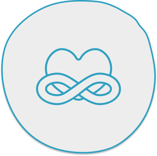An orange circular icon featuring a white outline of a heart intertwined with an infinity symbol, representing eternal love.